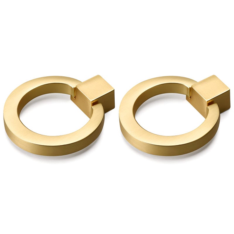 Dannisly Cabinet Knobs Gold Drawer Ring Pulls 1.57" Diameter Single Hole Zinc Alloy Round Cabinet Handles Bathroom Cabinet Hardware, Pack of 2 - Image 1